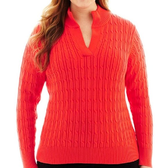 Liz Claiborne Split-Neck Intense Coral Sweater Plus Size 1X, 2X New - Picture 1 of 1
